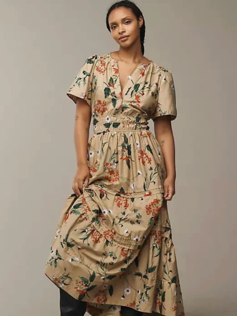 Anthropologie Somerset Maxi Dress Khaki Floral